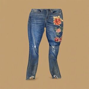 Express Blue Jeans with Floral Embroidery